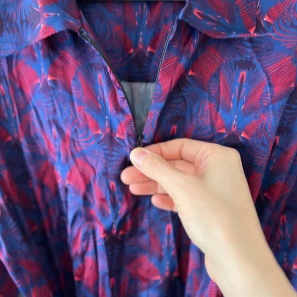 Tucker Silk Midi Dress with Blue & Magenta Pattern
